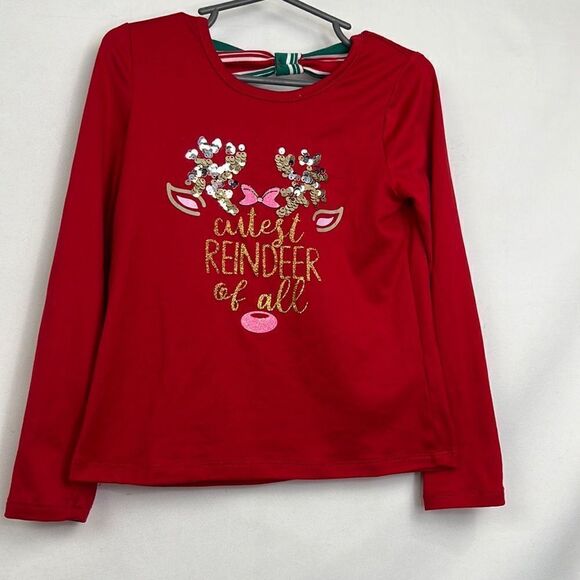 BTWEEN red long sleeve tee with sequins and saying EUC size 4 - Picture 1 of 10